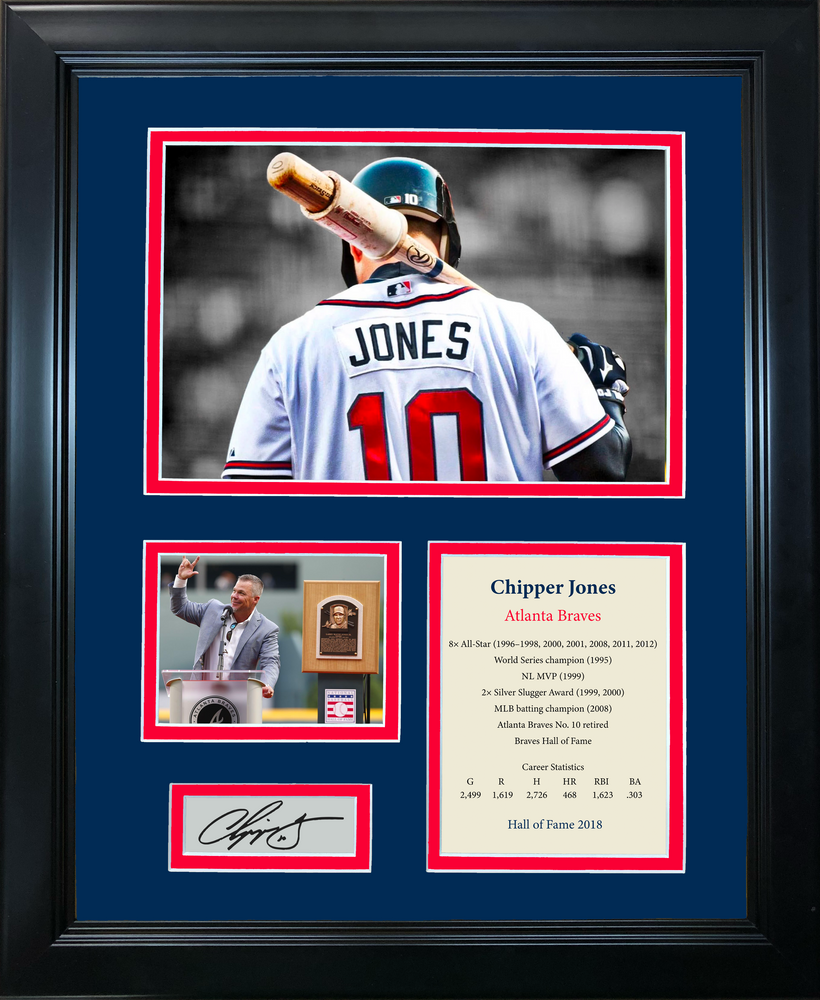 Framed Chipper Jones Hall of Fame Facsimile Laser Engraved Signature Auto Atlanta Braves 11"x14" Baseball Photo Sig Collage (ONLINE ORDER ONLY)
