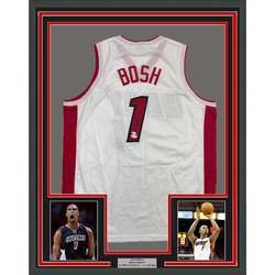 Framed Autographed/Signed Chris Bosh 35x39 Miami White Basketball Jersey JSA COA
