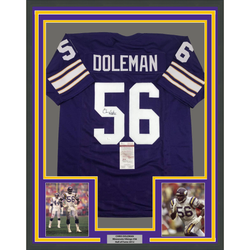 Framed Autographed/Signed Chris Doleman HOF 12 35x39 Minnesota Purple Football Jersey JSA COA