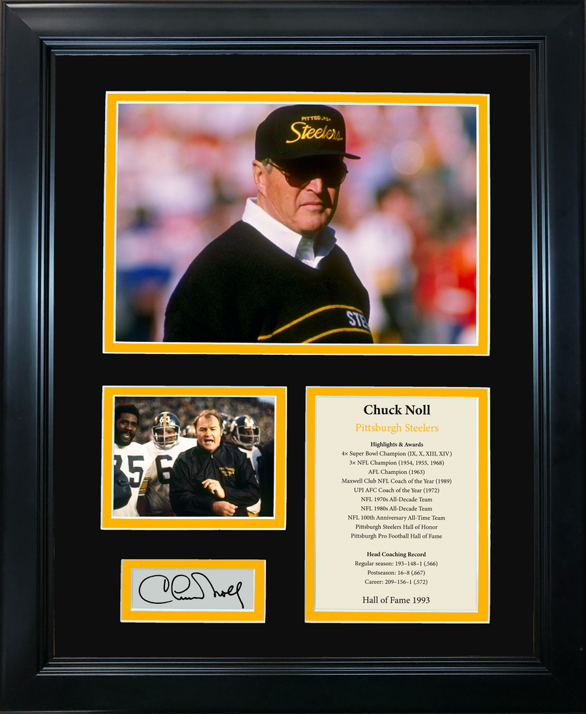 Framed Chuck Noll Hall of Fame Facsimile Laser Engraved Signature Auto Pittsburgh Steelers 11"x14" Football Photo Sig Collage (ONLINE ORDER ONLY)