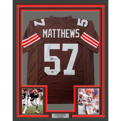 Framed Facsimile Autographed Clay Matthews Jr. 35x39 Cleveland Brown Reprint Laser Auto Football Jersey (ONLINE ORDER ONLY)