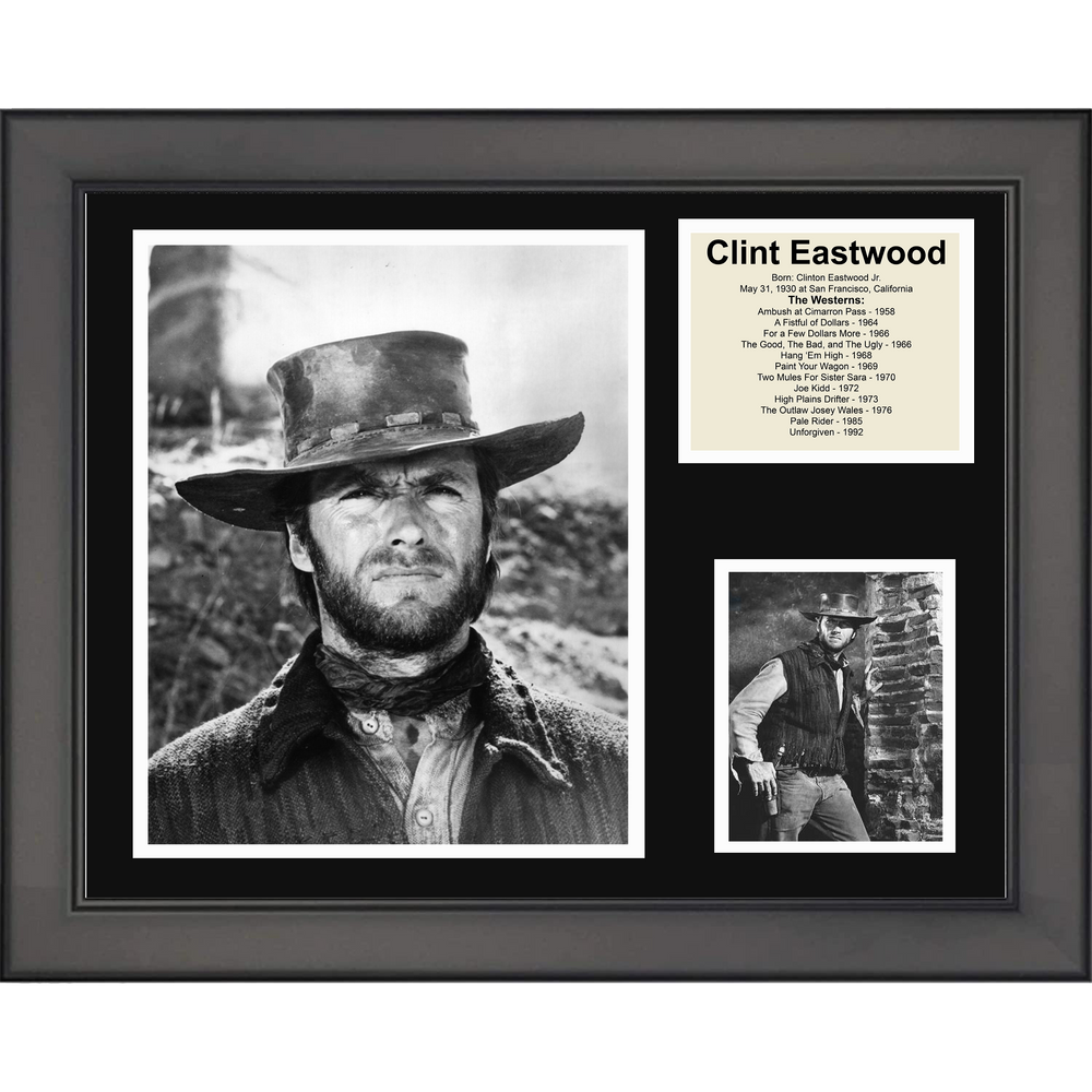 Framed Clint Eastwood The Westerns Biography 11"x14" Music Three Photo Collage (ONLINE ORDER ONLY)