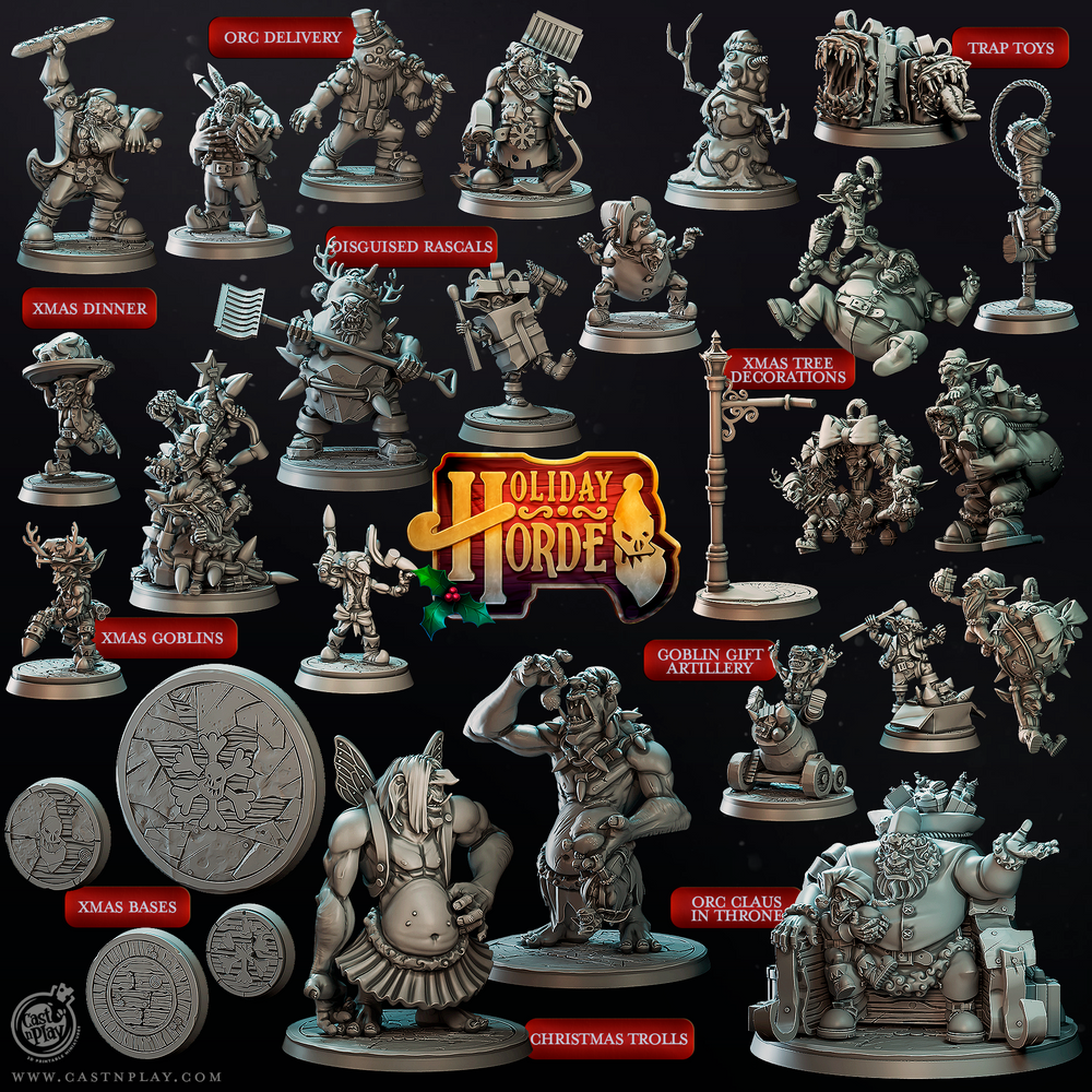 3D Printed Cast n Play Xmas Tree Decorations Holiday Horde Set 28mm 32mm D&D (Online Only)