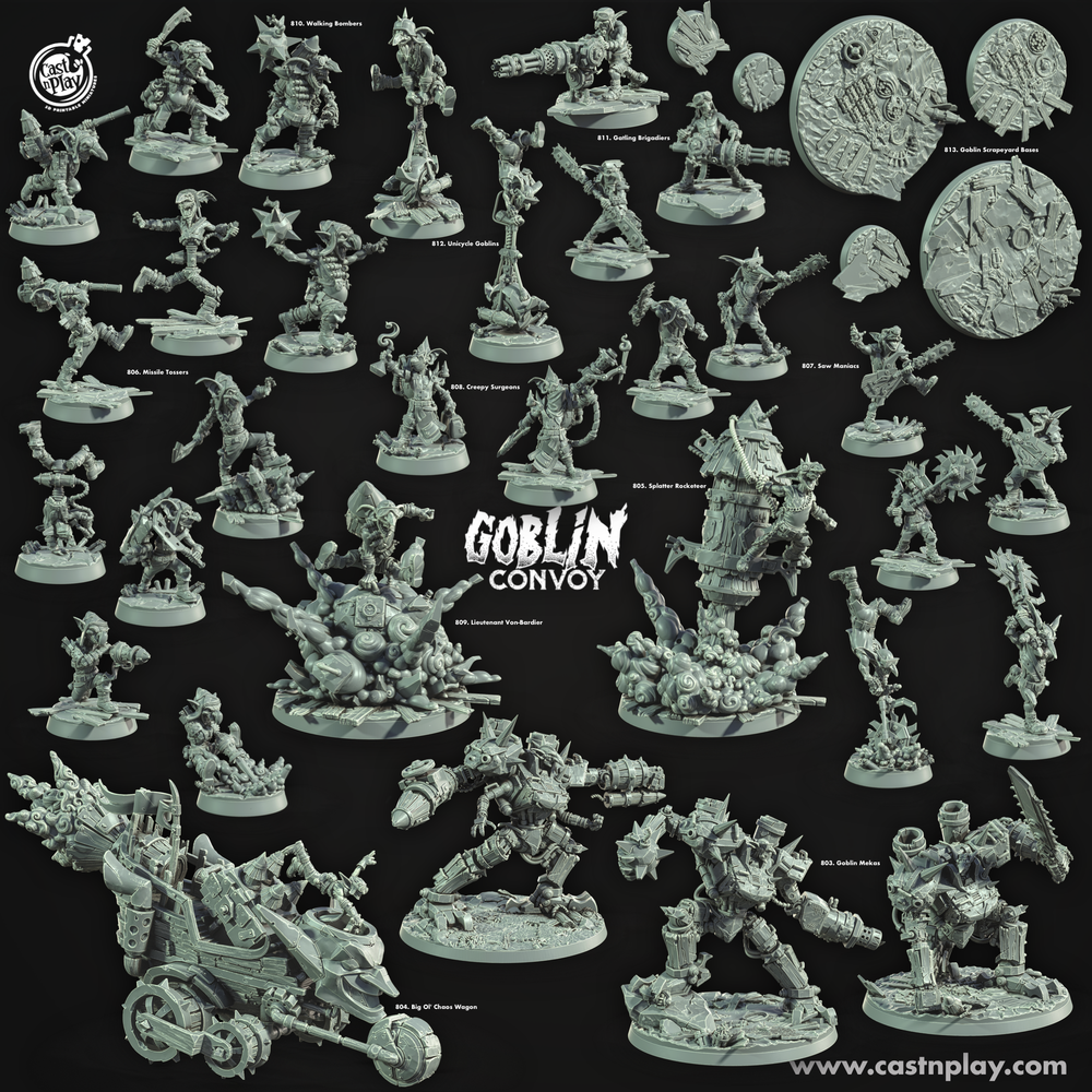 3D Printed Cast n Play Goblin Scrapeyard Bases The Goblin Convoy 28mm 32mm D&D (Online Only)