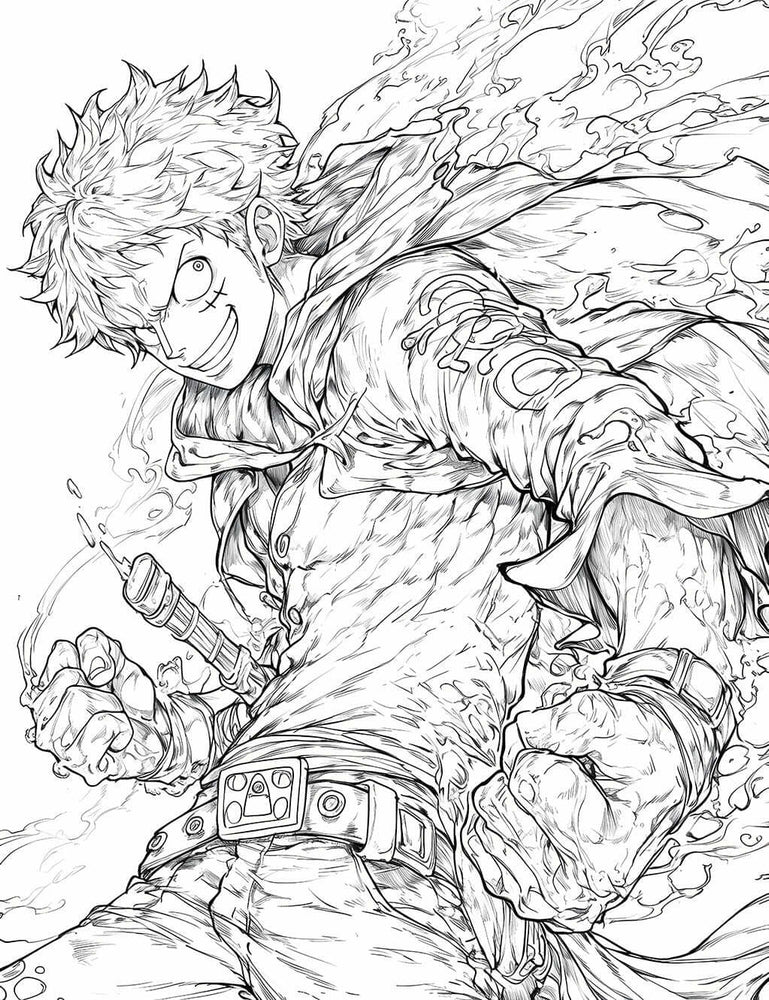 Dynamic Monkey D. Luffy Coloring Page – One Piece Downloadable Art (ONLINE ORDER ONLY)