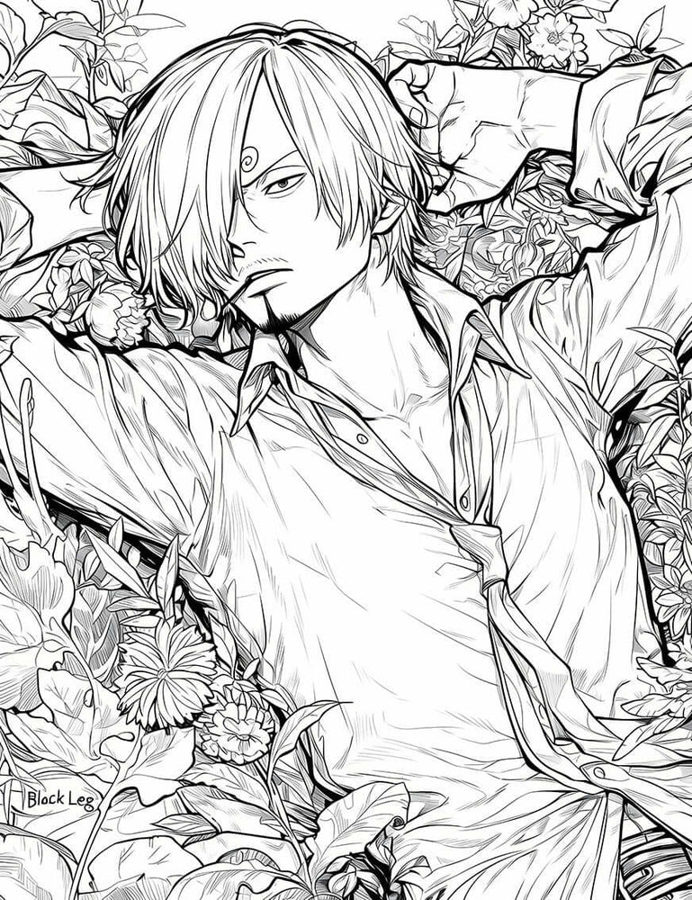 Cool Sanji Black Leg Coloring Page | One Piece Floral Art | Instant Digital Download | Suave Sanji Printable (ONLINE ORDER ONLY)