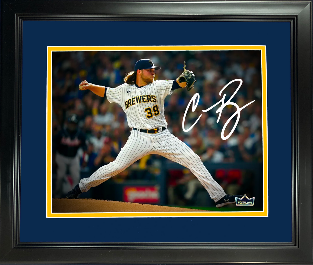 Framed Corbin Burnes Milwaukee Brewers Facsimile Laser Engraved Signature Auto 11"x14" Baseball Photo HOFSM Holo (ONLINE ORDER ONLY)