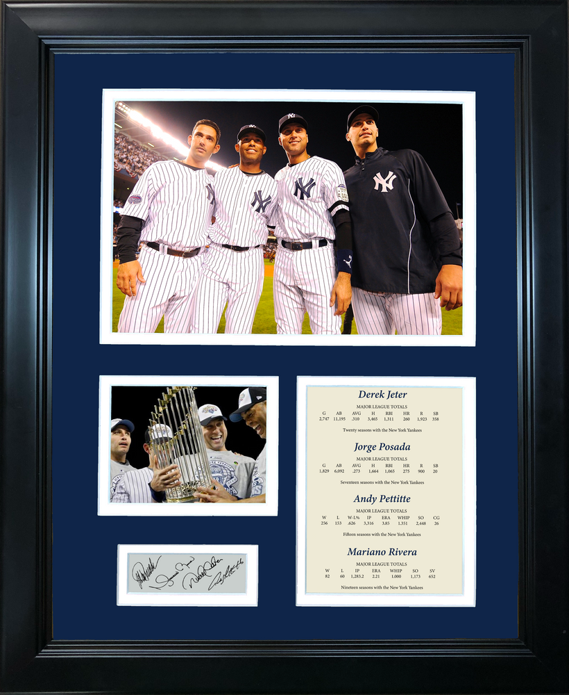 Framed New York Yankees Core 4 Facsimile Laser Engraved Signature Auto Baseball 11"x14" Photo Sig Collage (ONLINE ORDER ONLY)