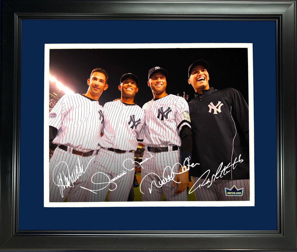 Framed Core Four New York Yankees Jeter, Rivera, Pettitte & Posada Facsimile Laser Engraved Signature Auto 11"x14" Baseball Photo HOFSM Holo (ONLINE ORDER ONLY)