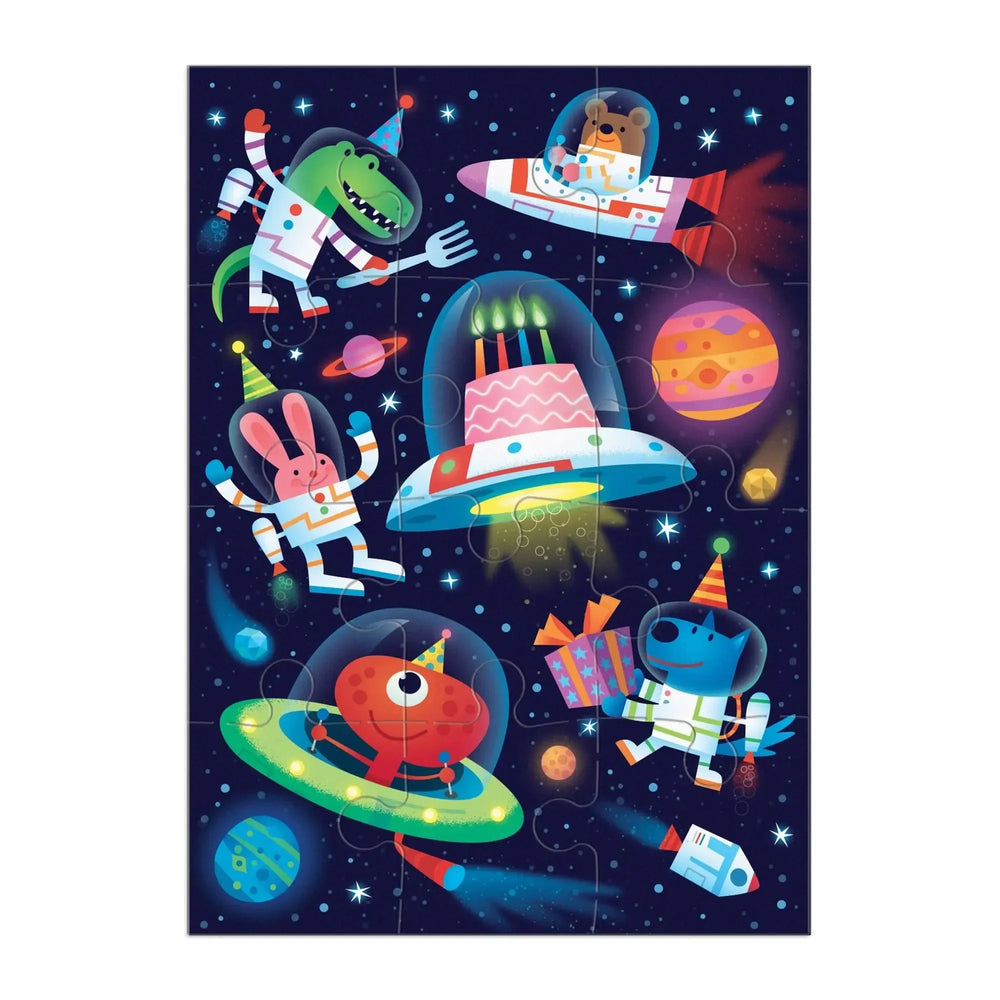 Cosmic Party Greeting Card 12 Piece Jigsaw Puzzle Mudpuppy (ONLINE ORDER ONLY)