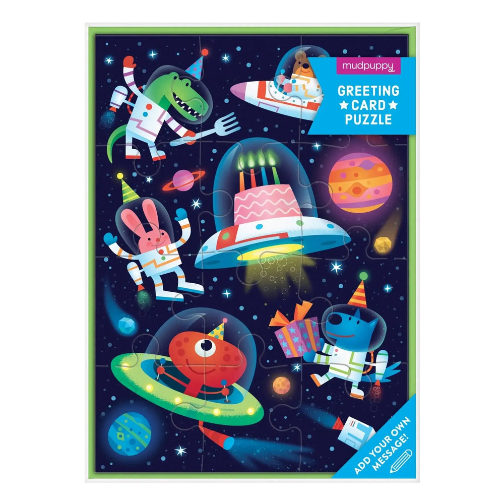 Cosmic Party Greeting Card 12 Piece Jigsaw Puzzle Mudpuppy (ONLINE ORDER ONLY)