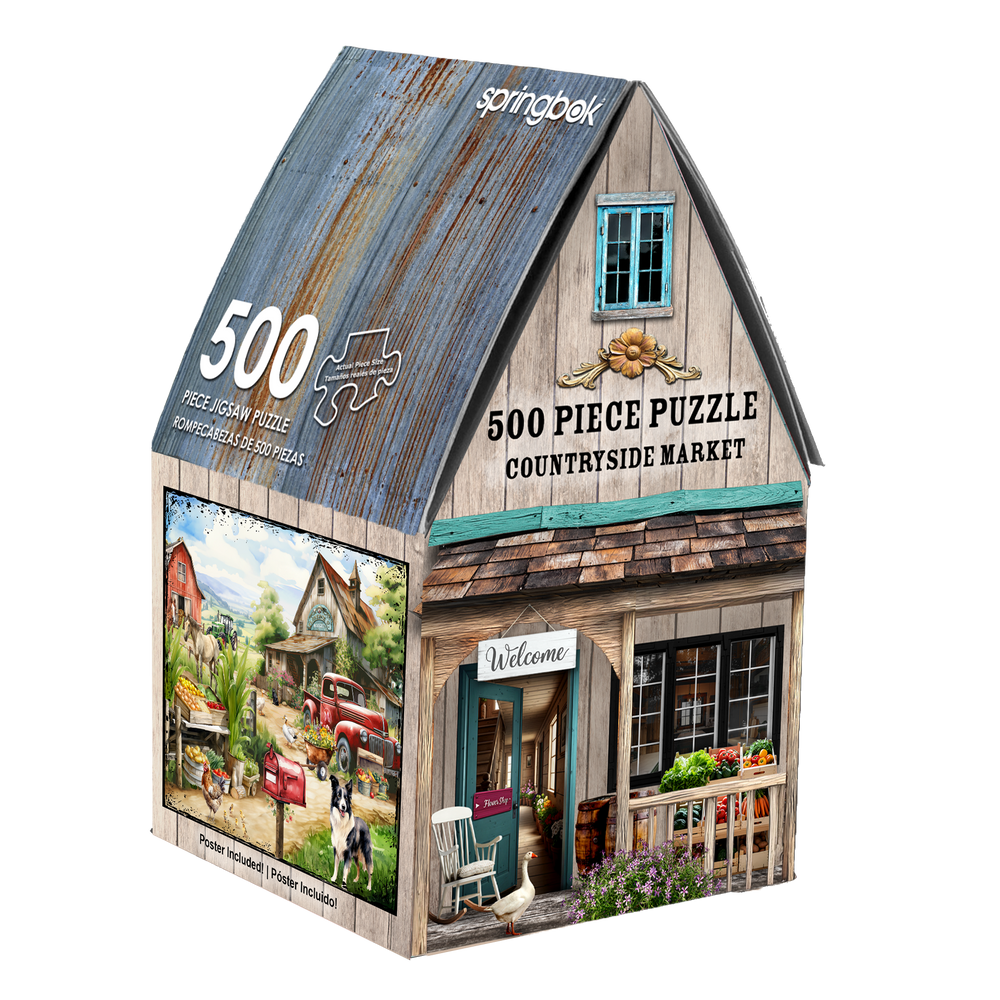 Countryside Market 500 Piece Jigsaw Puzzle in Shaped Box Springbok (ONLINE ORDER ONLY)