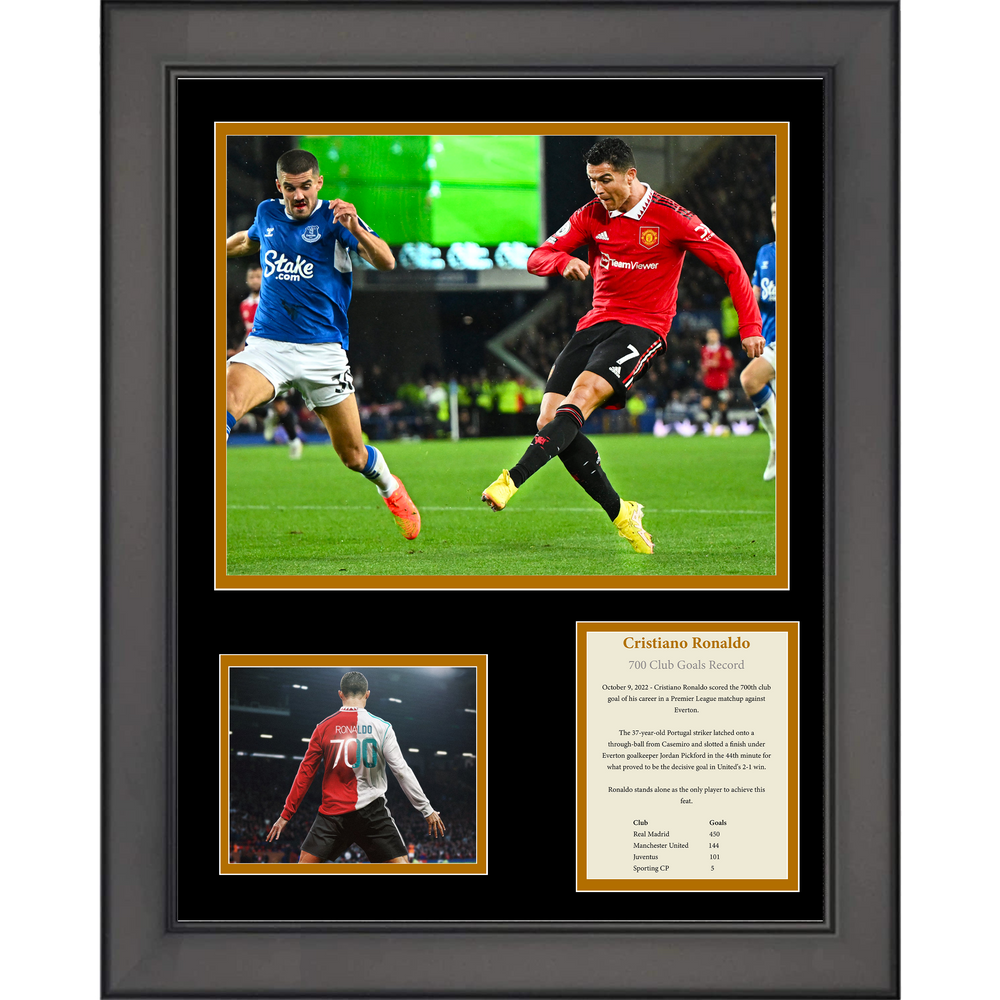 Framed Cristiano Ronaldo 700 Club Goals Record Soccer Futbol 11"x14" Three Photo Collage (ONLINE ORDER ONLY)