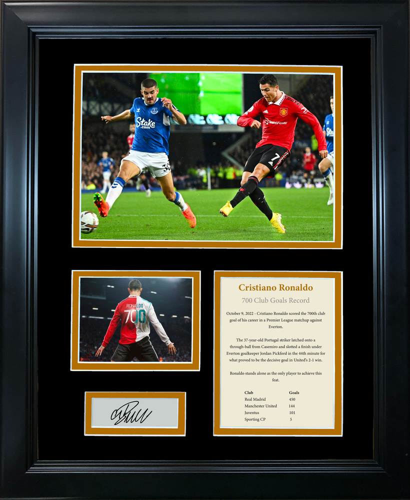 Framed Cristiano Ronaldo 700 Club Goals Record Facsimile Laser Engraved Signature Auto Soccer Futbol 11"x14" Photo Sig Collage (ONLINE ORDER ONLY)
