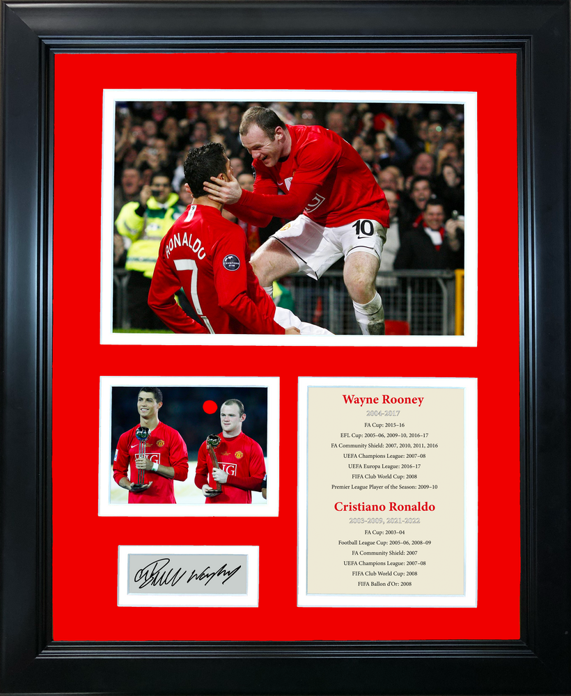 Framed Cristiano Ronaldo & Wayne Rooney Dual Facsimile Laser Engraved Signature Auto Manchester United Soccer Futbol 11"x14" Photo Sig Collage (ONLINE ORDER ONLY)