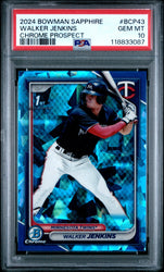 Graded 2024 Topps Bowman Sapphire Walker Jenkins #BCP43 Chrome Prospect Rookie RC Baseball Card PSA 10 Gem Mint (ONLINE ORDER ONLY)