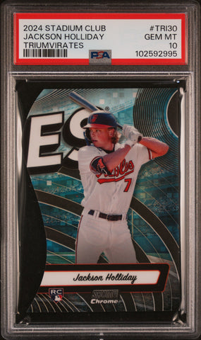 Graded 2024 Topps Stadium Club Jackson Holliday #TRI30 Triumvirates Rookie RC Baseball Card PSA 10 Gem Mint (ONLINE ORDER ONLY)