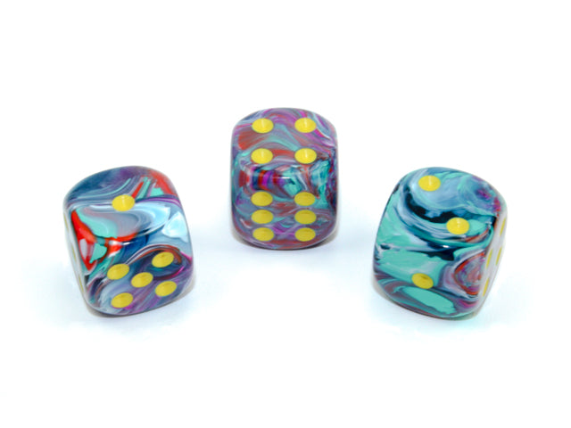 Festive® 16mm w/pips Mosaic/yellow d6 (sold per die) (Online Only)