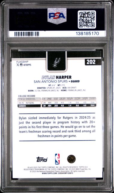Graded 2025 Topps Dylan Harper #202 Sandglitter Rookie RC Basketball Card PSA 9 Mint