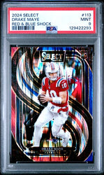 Graded 2024 Panini Select Drake Maye #113 Red & Blue Shock Rookie RC Football Card PSA 9 Mint