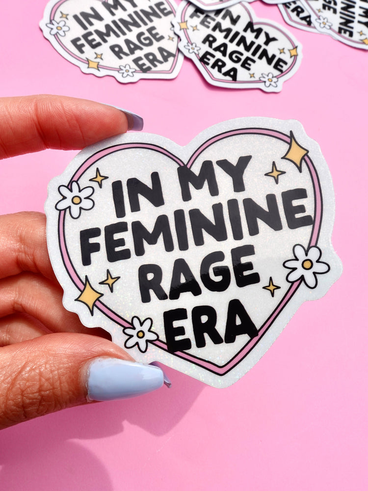 In My Feminine Rage Era Sticker – Holographic Heart Feminist Vinyl Decal (Online Order Only)