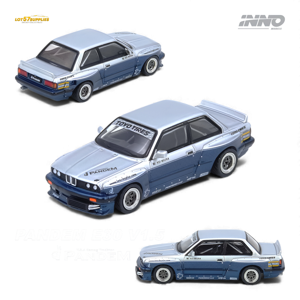 INNO64 Pandem E30 M3 Silver/Blue 1:64