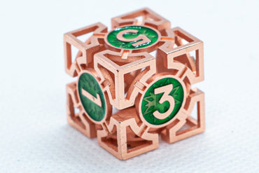 Single d6/d20  Rose Gold w/Green Deadly Arrow Dice (Online Only)