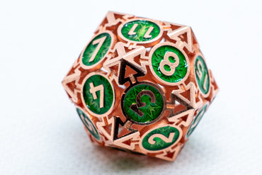 Single d6/d20  Rose Gold w/Green Deadly Arrow Dice (Online Only)