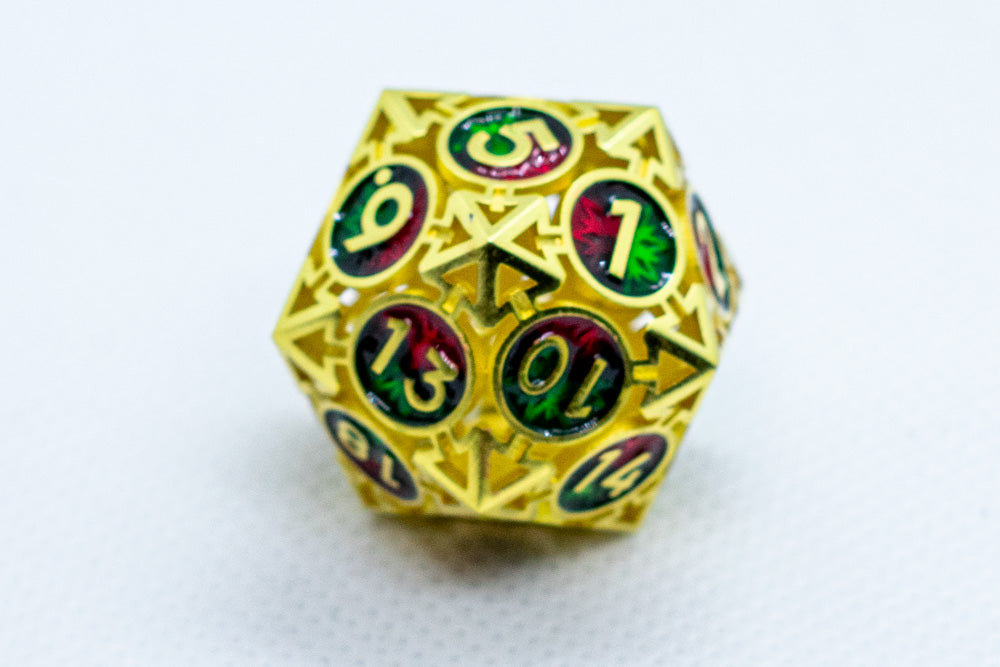 Single d6/d20 Shiny Gold w/Red-Green Deadly Arrow Dice (Online Only)