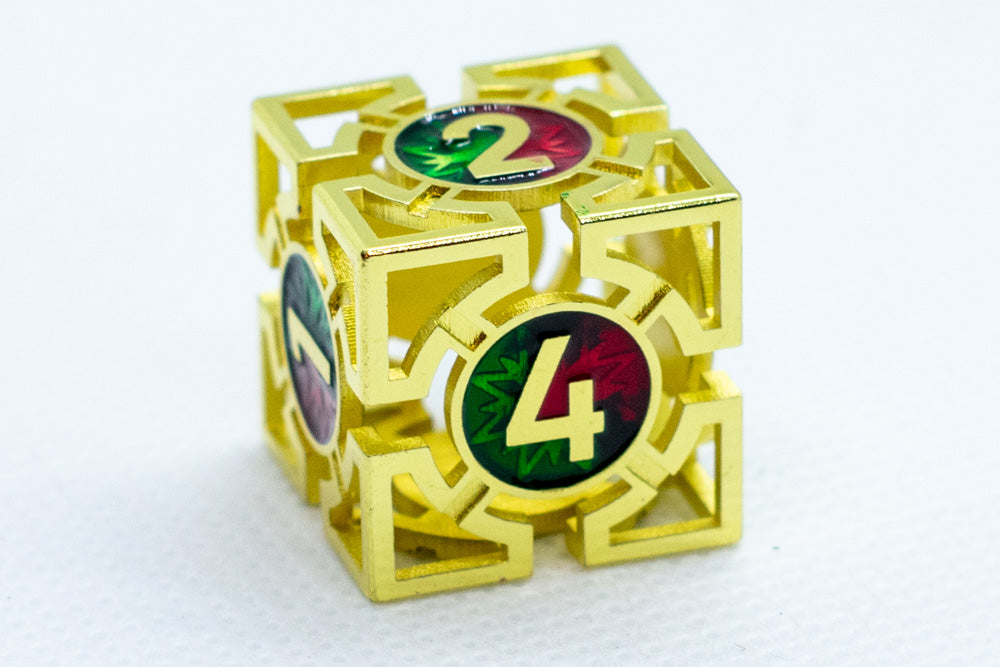 Single d6/d20 Shiny Gold w/Red-Green Deadly Arrow Dice (Online Only)