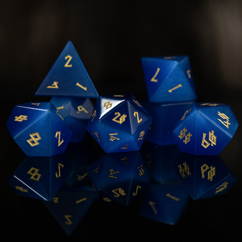 Deep Blue Cat's Eye Stone Dice Set (ONLINE ORDER ONLY)