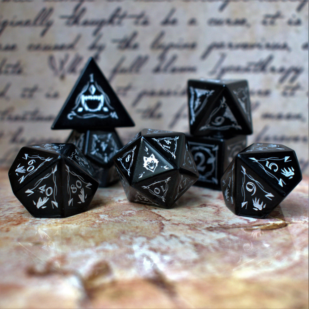 Fangs of Winter Obsidian Stone Dice Set (ONLINE ORDER ONLY)