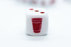 Opaque White w/Red 16mm d6 Dice Featuring a Red Cup on the '1' side (sold per die) (Online Only)