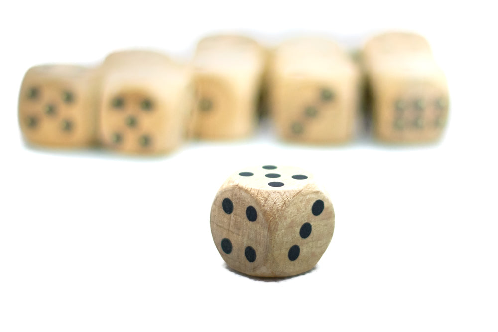 10-Pack Wooden 16mm d6 Dice w/ Black Dots Rounded Corners - Wood Dice (Online Only)