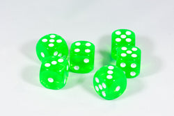 Translucent 16mm Pipped d6 Dice Red/Orange/Yellow/Green/Blue/Purple/Clear/Black/Pink (sold by the piece) (Online Only)