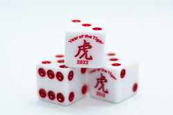 Year of the Tiger Opaque White w/Red 16mm d6 Dice on the '1' side (sold per die) (Online Only)