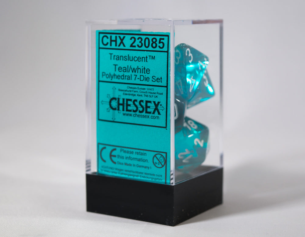 Translucent 7-Die Chessex Sets Made in Germany -Red, Blue, Green, Teal, Purple- (Online Only)