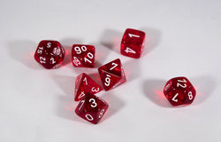 Translucent 7-Die Chessex Sets Made in Germany -Red, Blue, Green, Teal, Purple- (Online Only)
