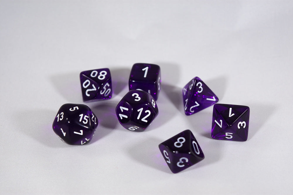 Translucent 7-Die Chessex Sets Made in Germany -Red, Blue, Green, Teal, Purple- (Online Only)
