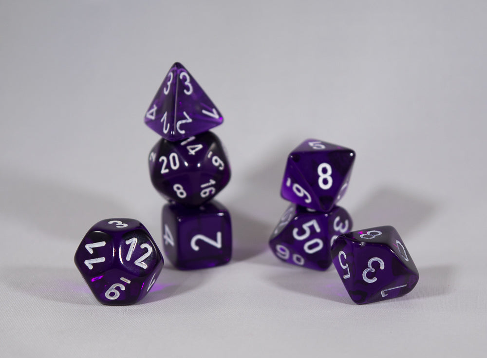 Translucent 7-Die Chessex Sets Made in Germany -Red, Blue, Green, Teal, Purple- (Online Only)