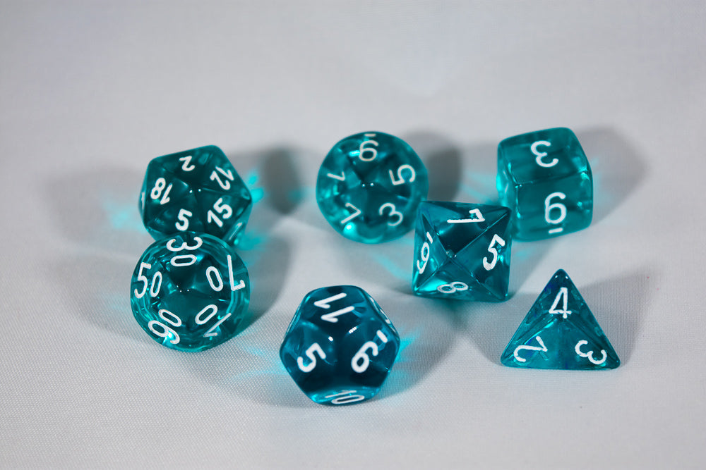 Translucent 7-Die Chessex Sets Made in Germany -Red, Blue, Green, Teal, Purple- (Online Only)