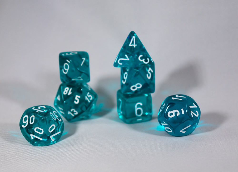 Translucent 7-Die Chessex Sets Made in Germany -Red, Blue, Green, Teal, Purple- (Online Only)