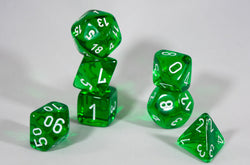 Translucent 7-Die Chessex Sets Made in Germany -Red, Blue, Green, Teal, Purple- (Online Only)