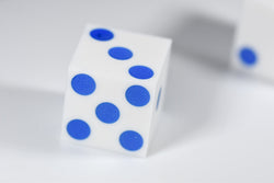White Casino Dice w/ Blue Pips Rare 19mm Razor Edge (Online Only)