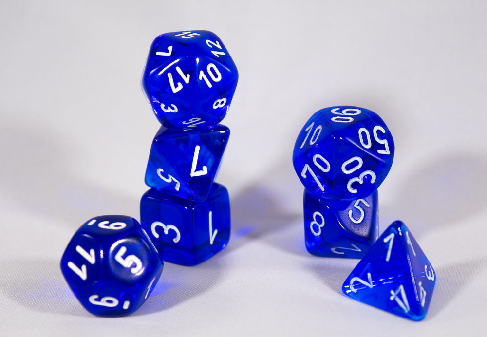 Translucent 7-Die Chessex Sets Made in Germany -Red, Blue, Green, Teal, Purple- (Online Only)