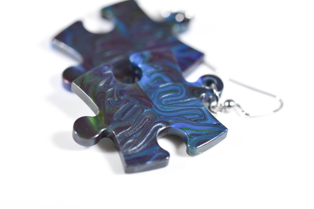 Earrings Lustrous Puzzle Piece Pair (Green/Purple/Blue) [11] (Online Only)