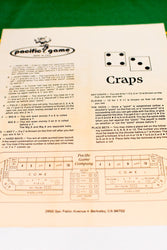 Pacific Gaming Co. Craps Game 1976 Felt Layout/Pacific 24" x 36" (Online Only)