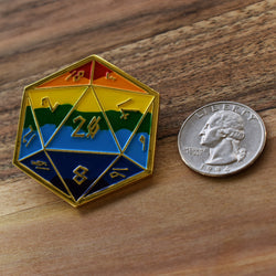 Pride and Gold Rainbow D20 Pin (Large) (ONLINE ORDER ONLY)