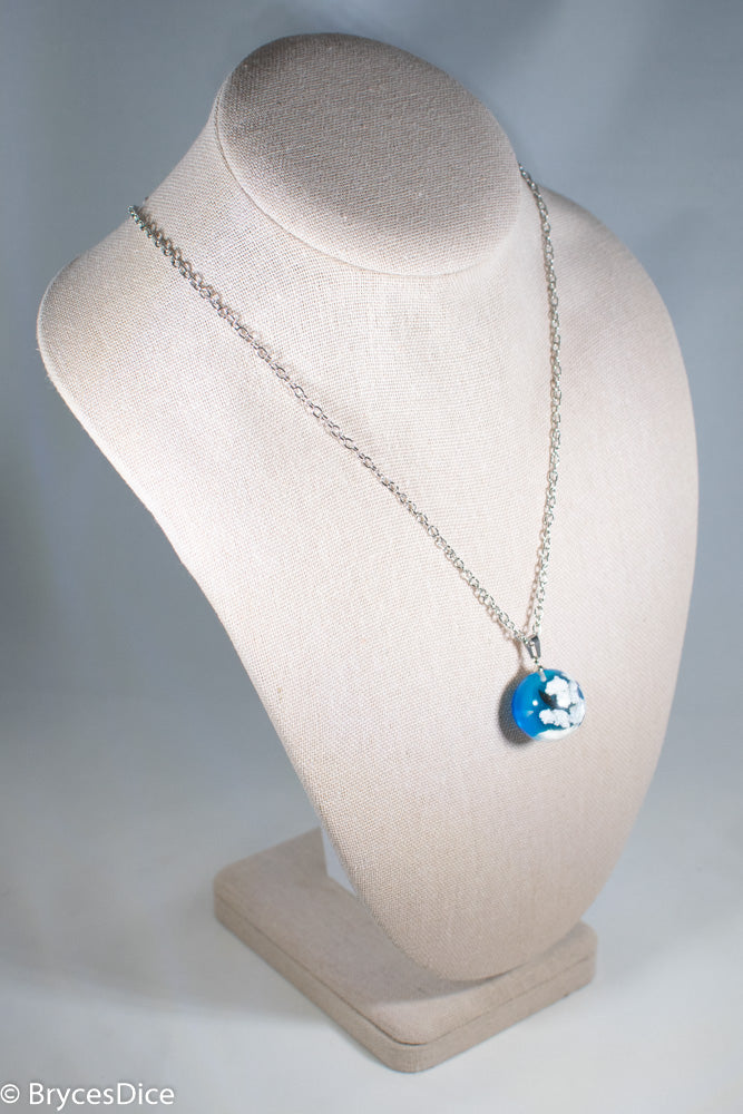 Cloudy Sky w/Bird & Blue Resin Sphere Necklace Pendant White Clouds (Online Only)