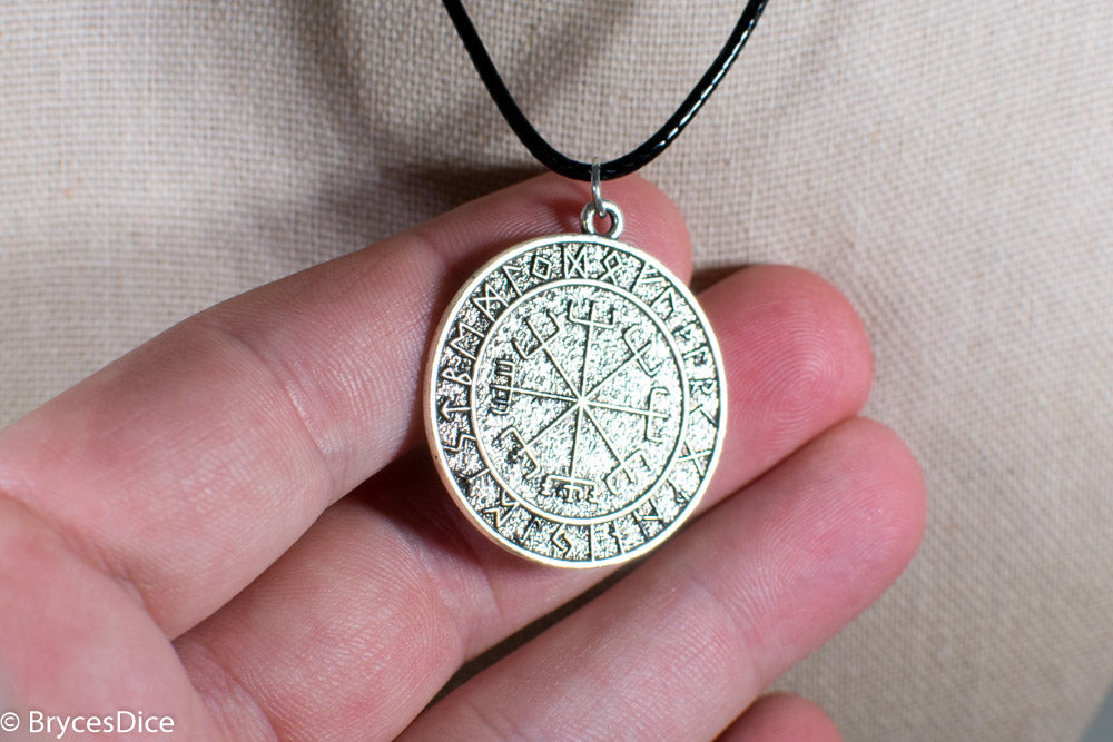 Silver Viking Icelandic Vegvisir Helmet In Runic Circle Pendant Compass Amulet Necklace (Online Only)